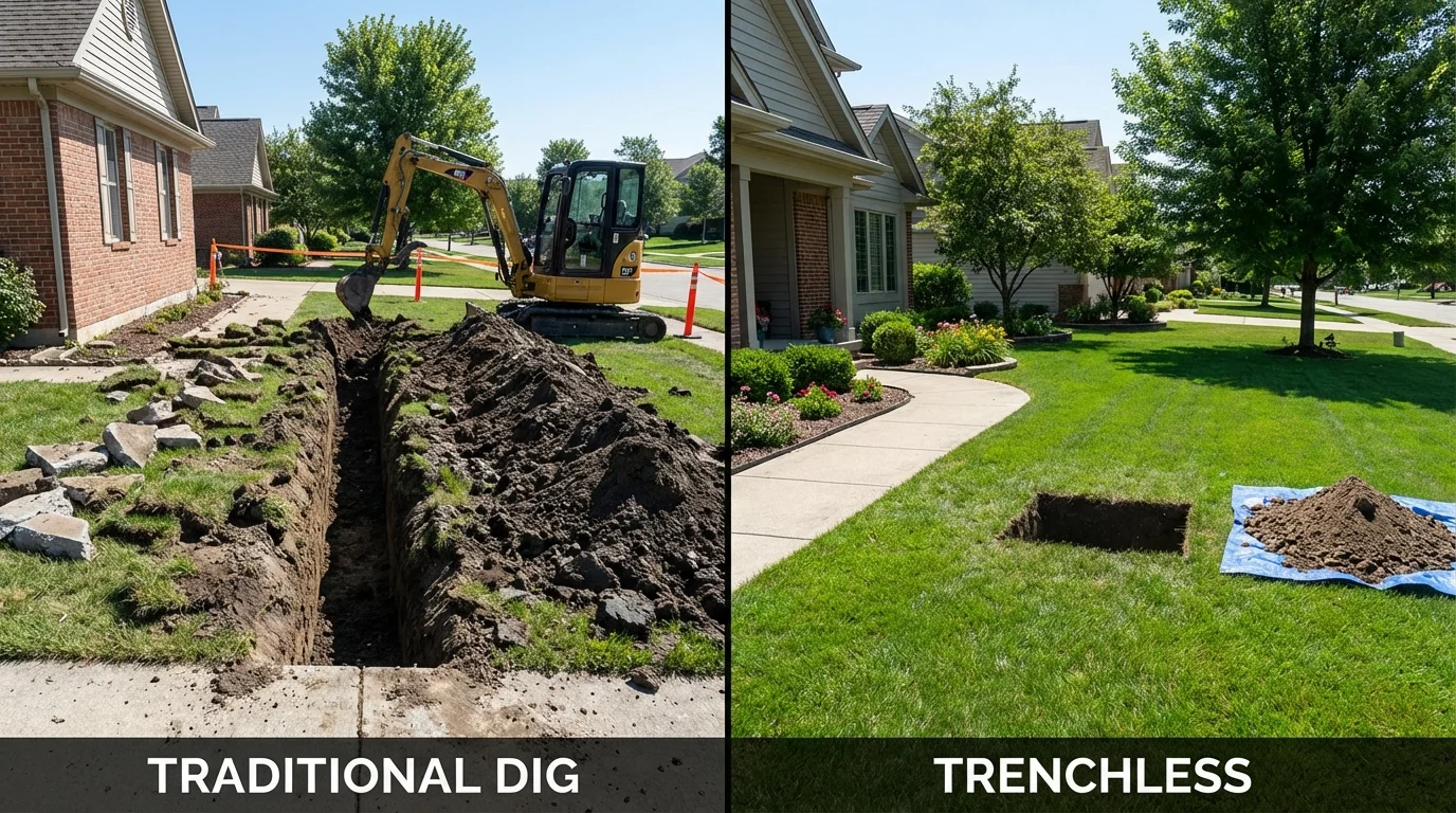 Trenchless sewer repair with minimal yard damage versus traditional excavation in Kemah, TX
